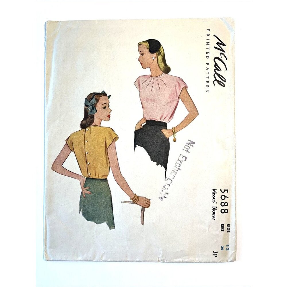 McCalls 5688 Blouse Starburst Neck Darts Back Button Closure Complete Bust 30